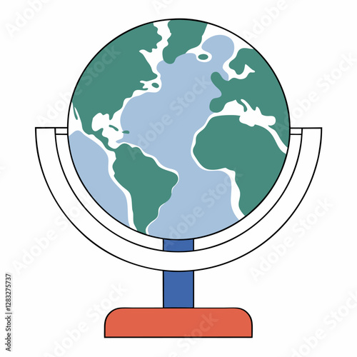 Simplified World Globe Illustration: Teal & Blue Continents.
