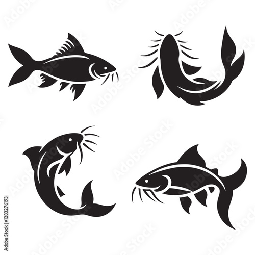 Nature-inspired Catfish silhouette, designed for outdoor and wildlife themes - Catfish illustration - Minimalist Catfish vector - Fish silhouette
