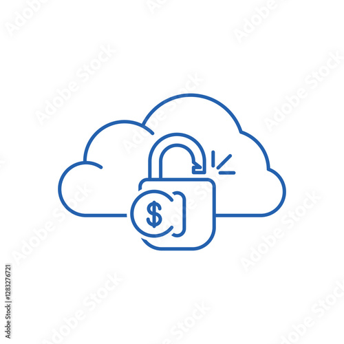 Monetization. Paid access to cloud information storage. Vector linear icon illustration isolated on white background.