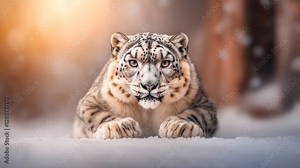 Obraz premium A rare snow leopard in its natural habitat, blending seamlessly into the icy terrain.