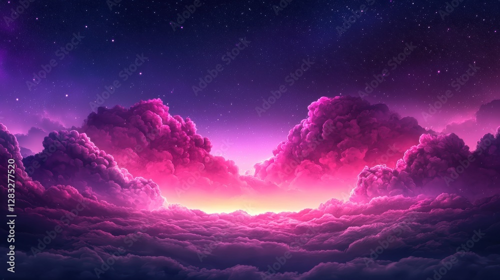 Ethereal sunset over vibrant clouds in a starry sky Ethereal sunset over vibrant clouds in a starry sky