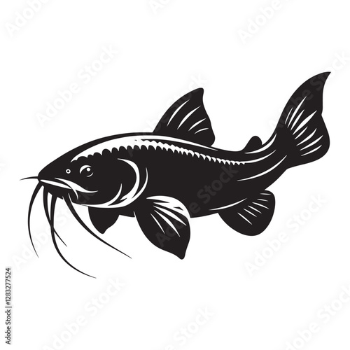 Perfectly balanced Catfish silhouette, for harmonious and symmetrical designs - Catfish illustration - Minimalist Catfish vector - Fish silhouette
