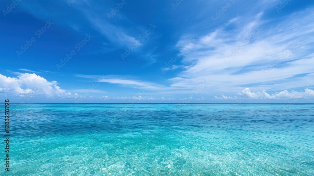 Serene turquoise ocean under a clear blue sky Serene turquoise ocean under a clear blue sky