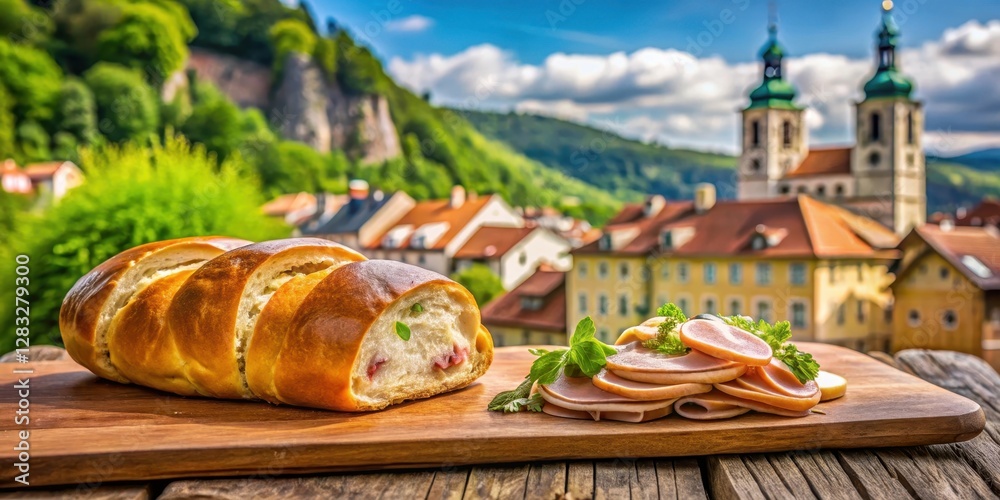 Fototapeta premium Slovenian Strukelj roll in Ljubljana food culture heritage scene traditional pastry, tradition, Ljubljana, tradition,Ljubljana