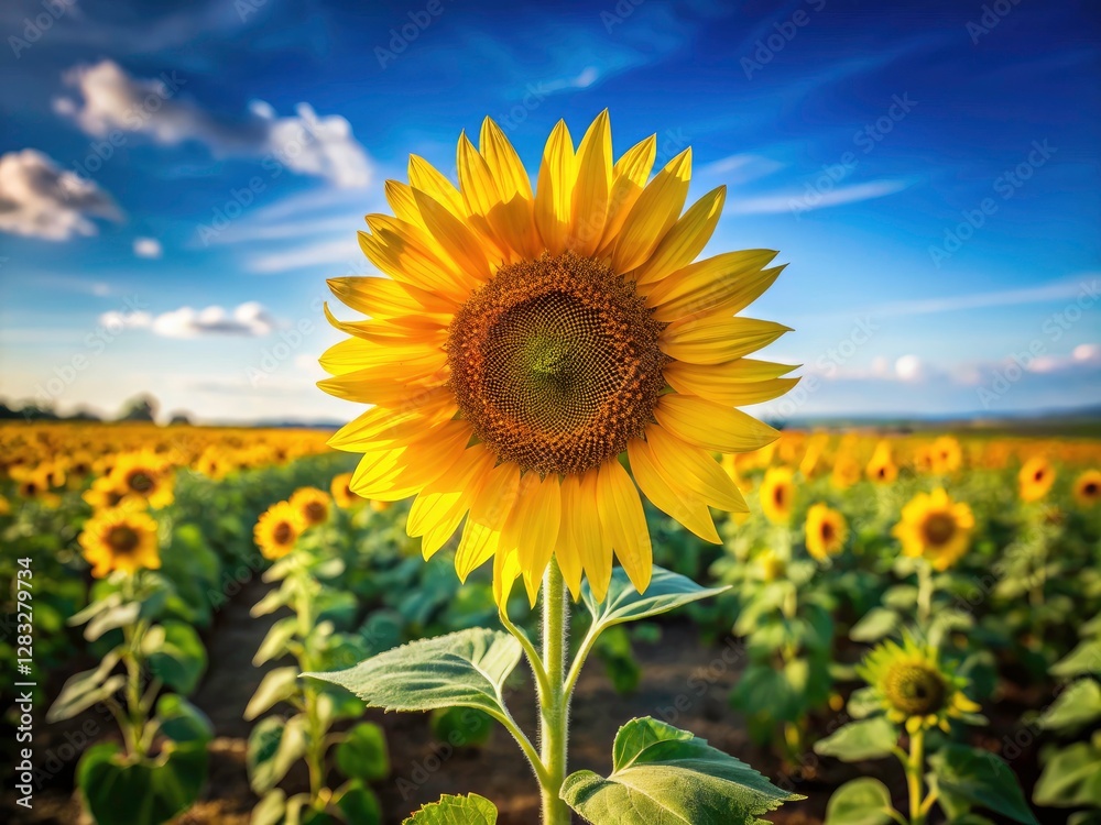 Fototapeta premium A solitary sunflower's resilience captured; urban exploration finds rural beauty.