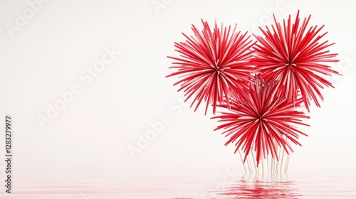 Abstract Red and White Fireworks Reflection on Water