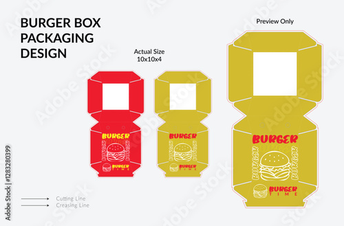 Burger Box Design, Burger Box Packaging Template Design, Burger Box Die Cut Line, Ready For Print