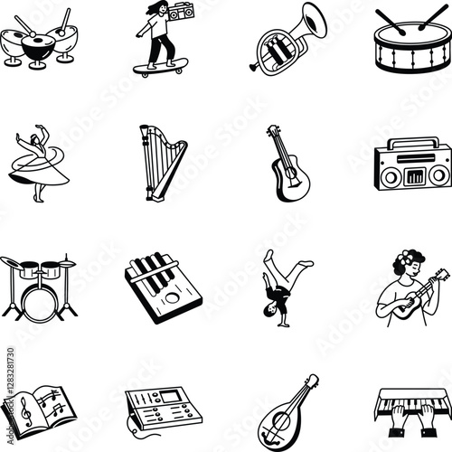 Collection of Melody Art Doodle Icons 
