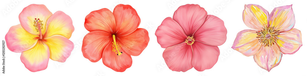 custom made wallpaper toronto digitalPNG Vibrant tropical hibiscus flowers, element set on transparent background