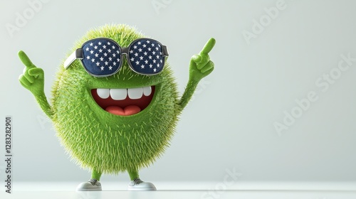 Playful Green Spiky 3D Character Pointing Upwards