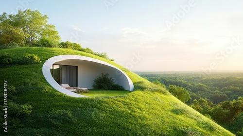 Modern Eco-Friendly House on Green Hill Surrounded by Nature
