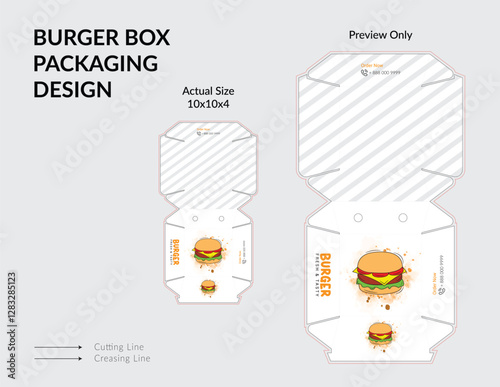 Burger Box Design, Burger Box Packaging Template Design, Burger Box Die Cut Line, Ready For Print