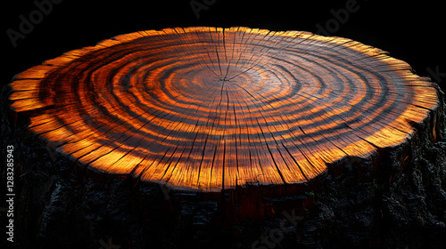 a tree stump with a circular pattern