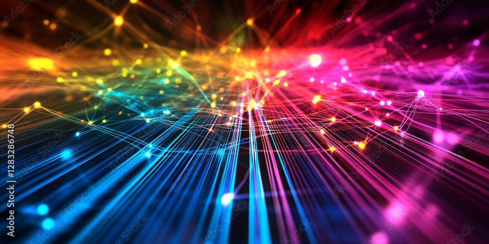 Fototapeta premium vibrant abstract network with colorful light trails and energy flow