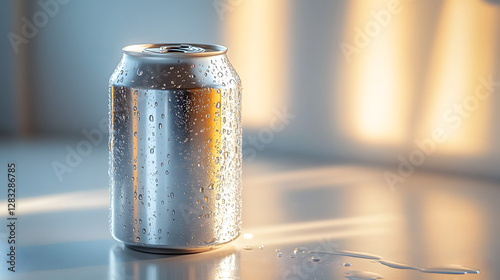 a can of soda sitting on a table photo