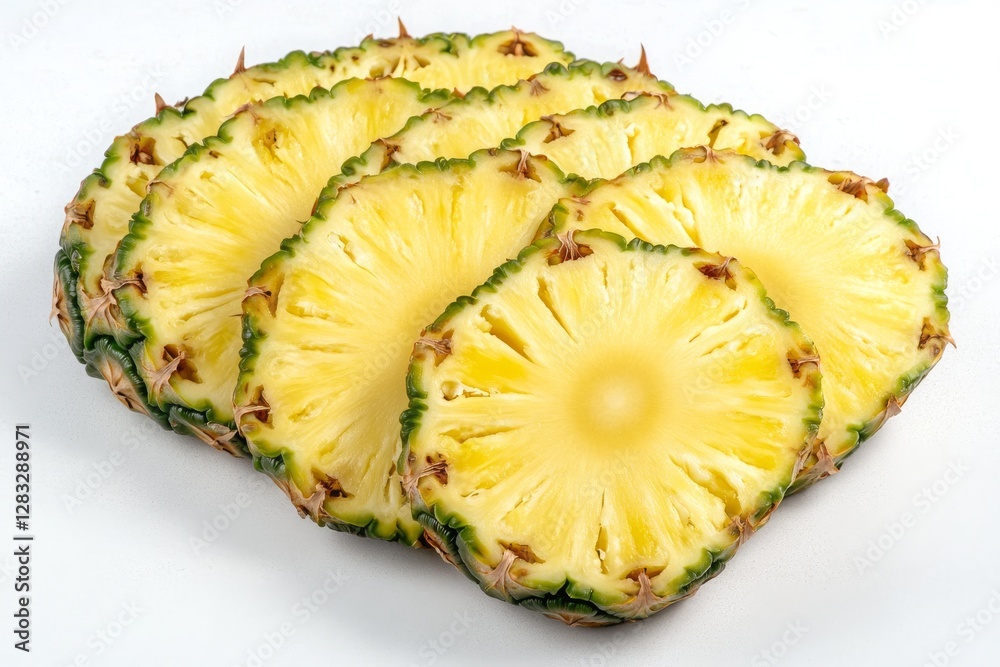 Fresh Pineapple Slices on a Light Background for Culinary Use Fresh Pineapple Slices on a Light Background for Culinary Use