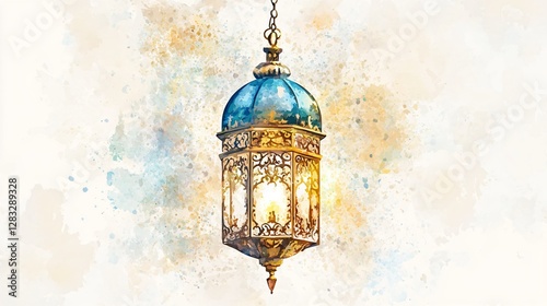 Artistic Watercolor Painting of an Ornate Hanging Lantern