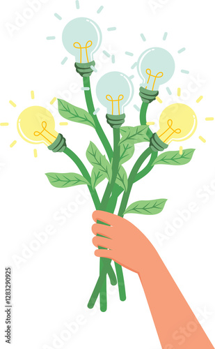 Bouquet of Energy saving light bulb design, a plant for environmental protection, environment concept. Electric saving concept.