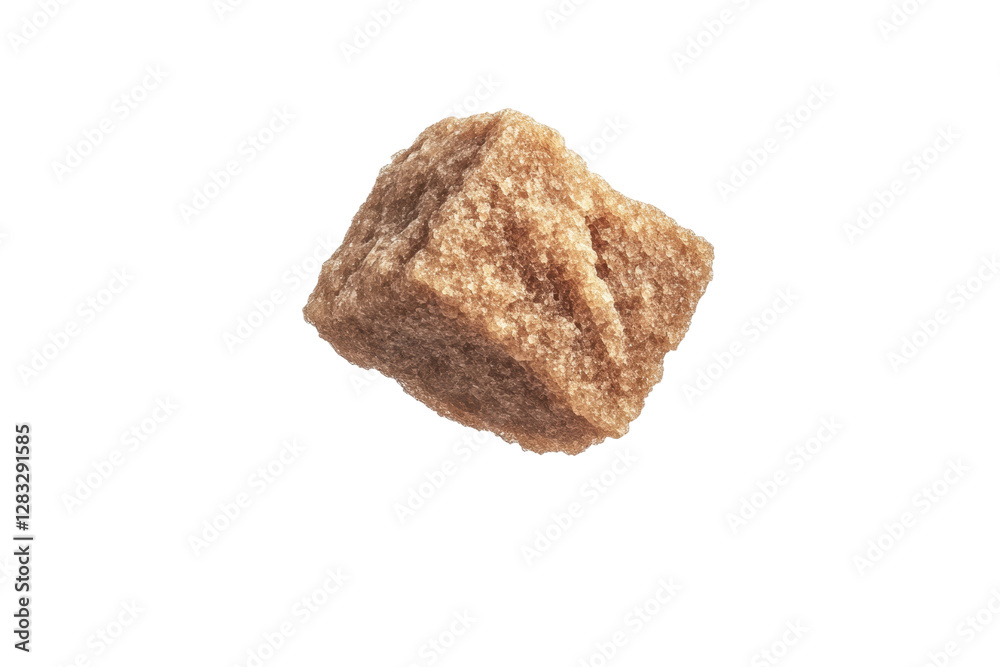 Flying brown sugar cube captured in mid-air, cut out Flying brown sugar cube captured in mid-air, cut out