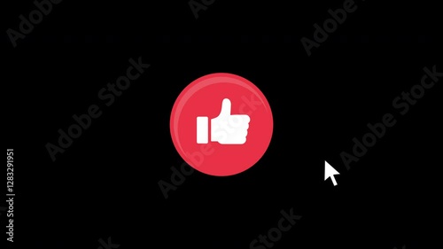 Animation of a social media like button with an arrow click effect. Isolated on a black background with an alpha channel.