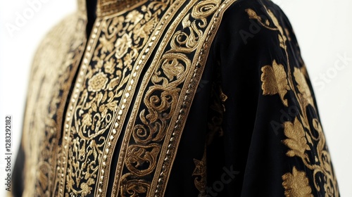 Elegant Black Attire with Intricate Gold Embroidery Design photo