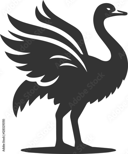 Ostrich standing with wings slightly spread animal vector silhouette