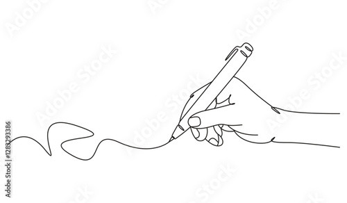 Continuous single line handwriting one line drawing hand with pen line art illustration 