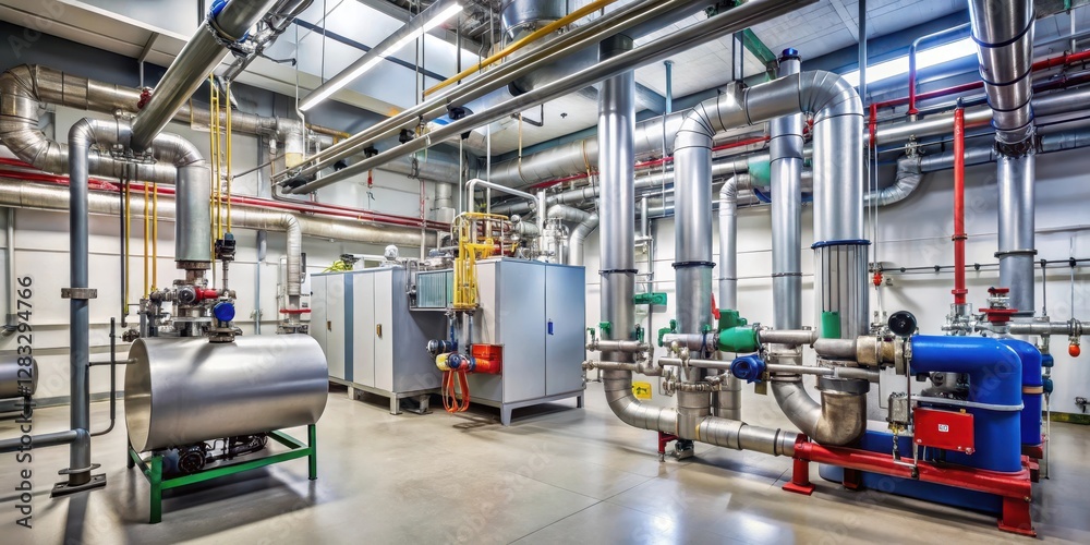 Fototapeta premium Industrial boiler room with gas heating system and large pipes , equipment, machinery, equipment, machinery, heating