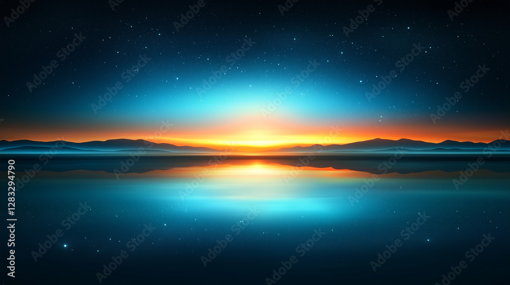 Golden sunset over calm water with scenic reflection. Peaceful landscape concept Golden sunset over calm water with scenic reflection. Peaceful landscape concept