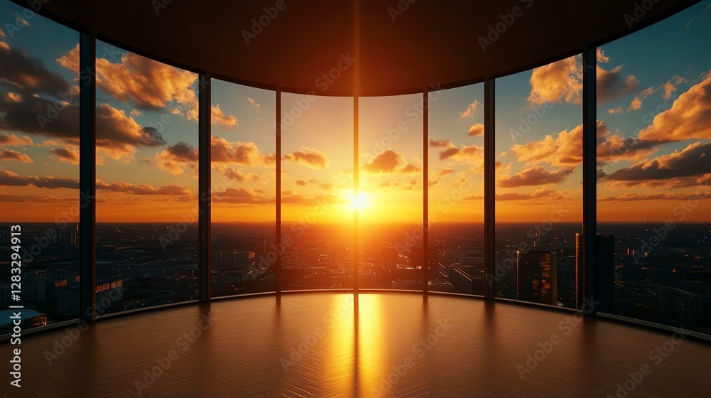 Fototapeta premium Stunning sunset view from modern skyscraper.