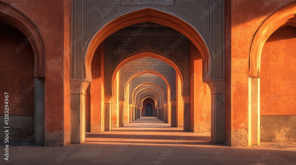 Fototapeta premium Serene Interior of Historic Architecture with Intricate Arches