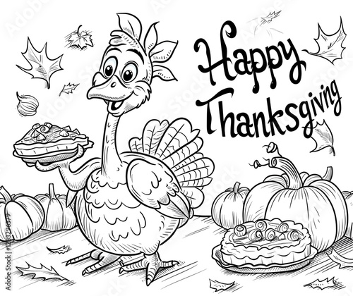 Happy Thanksgiving Turkey Coloring Page – Festive Autumn Celebration Design