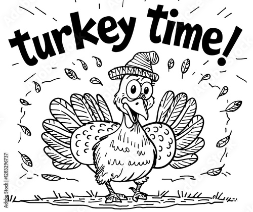 Thanksgiving Cartoon Turkey with Pie – Fun Holiday Doodle Art