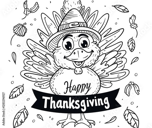 Happy Thanksgiving Turkey Coloring Page – Festive Autumn Celebration Design