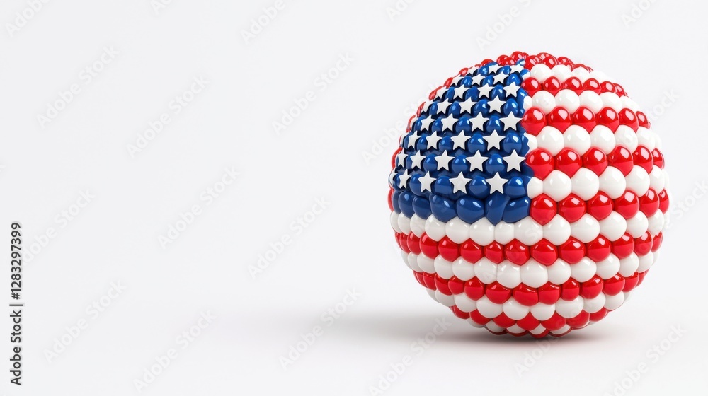 American Flag Sphere Red White Beads on White Background American Flag Sphere Red White Beads on White Background