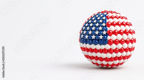 American Flag Sphere Red White Beads on White Background