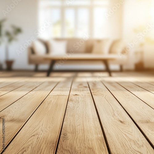 A cozy living room with wooden flooring, a stylish sofa, and soft natural light creating a warm atmosphere.
