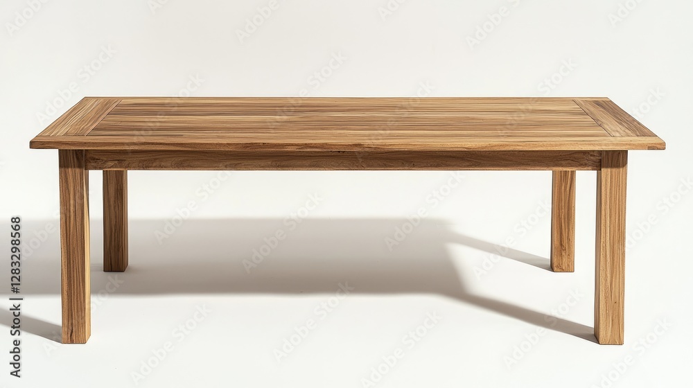 Sleek Teak Wood Dining Table Set on Plain White Background Sleek Teak Wood Dining Table Set on Plain White Background
