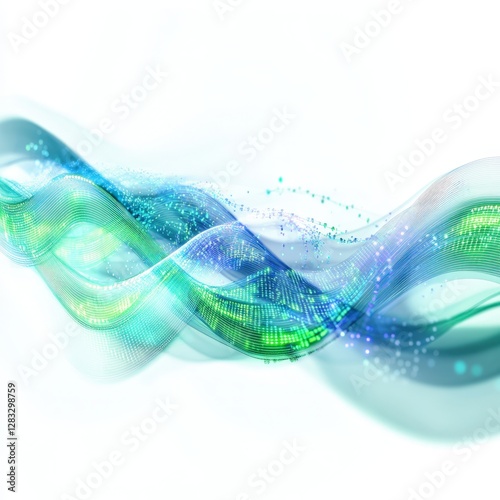 A futuristic AI interface with holographic blue and green data streams, isolated on a white background - Generative AI