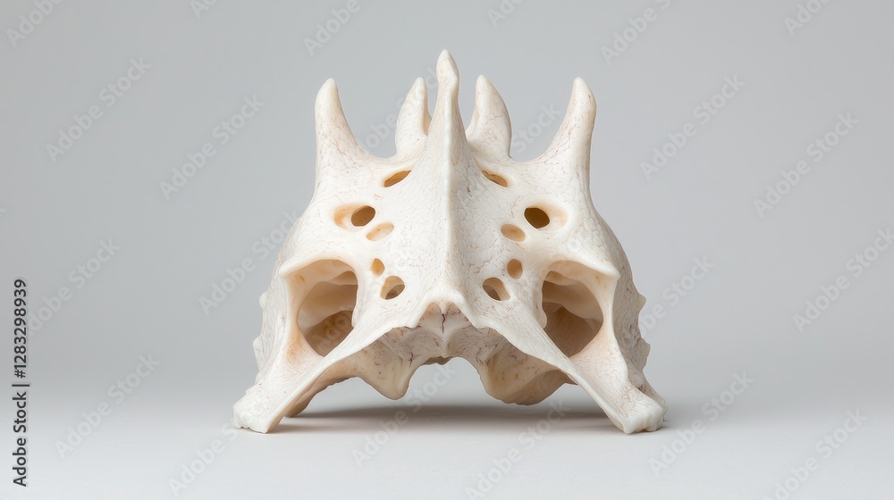Close-up of fish vertebra on grey background Close-up of fish vertebra on grey background