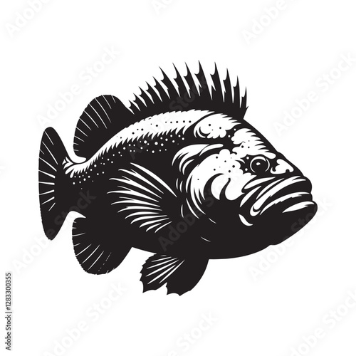 Sleek Goliath Grouper silhouette, capturing the essence of sea life - Goliath Grouper illustration - Minimalist Goliath Grouper vector - Fish silhouette
