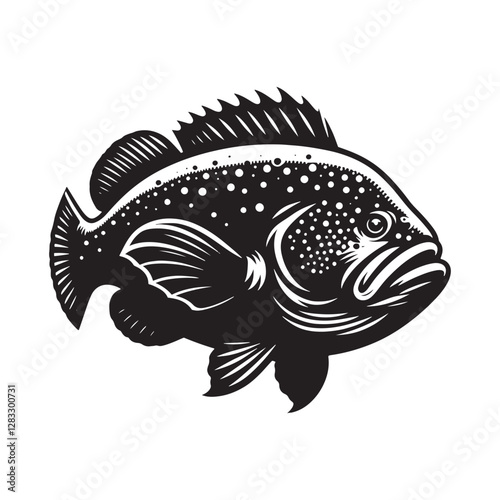 Detailed Goliath Grouper silhouette, bringing marine life to art - Goliath Grouper illustration - Minimalist Goliath Grouper vector - Fish silhouette
