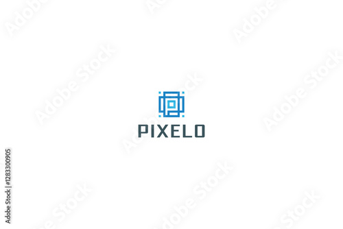 Letter P modern technological barcode pixel logo
