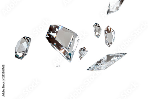 Sparkling crystals floating in white space