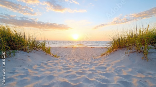 peaceful sunset over quiet beach invites you to relax and unwind photo