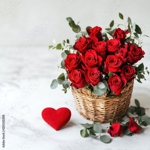 Bouquet of Red Roses in Basket