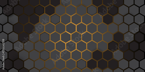 Abstract Sci-Fi Hexagonal Wall – Technology-Inspired Design. Digital Honeycomb Structure – Futuristic AI Network. Illustration. Vector. Hexagon. 