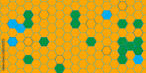 Vibrant Hexagon Grid – Digital Mosaic Design. Geometric Hexagonal Background – Bright and Colorful. Illustration. Vector. Hexagon. 