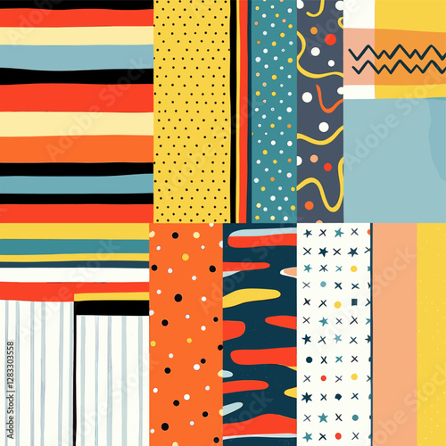 a vibrant and diverse array of colorful and patterned fabric squares, each with its own unique design and color scheme.