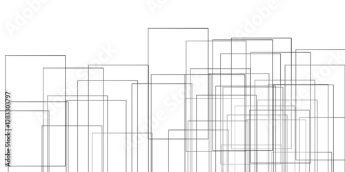 Abstract golden geometric square overlap layer lines on transparent background. Geometric white background with gray rectangle shape strokes lines pattern texture.